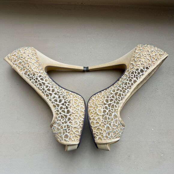 Lady Couture Ivy Peep Toe Gold Lace Mesh Stiletto Heels NIB Women’s EU 39 US 8 - Picture 7 of 16
